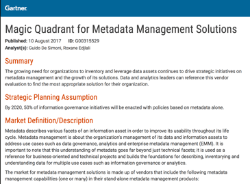 Magic Quadrant for Metadata Management Solutions